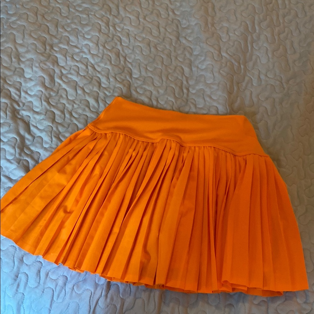 Aerie Orange Pleated Mini Skater Skirt